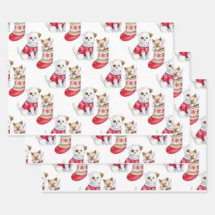 Feuille De Papier Cadeau Chien de Noël