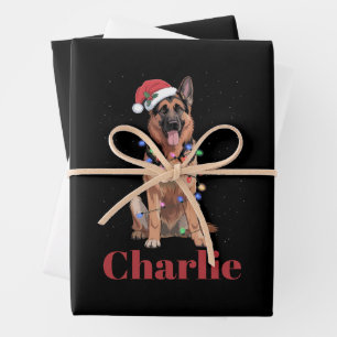 Feuille De Papier Cadeau Chien de Noël Berger Allemand Nom Personnalisé