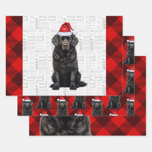 Feuille De Papier Cadeau Chien de Noël de Terre-Neuve Red Buffalo Plaid