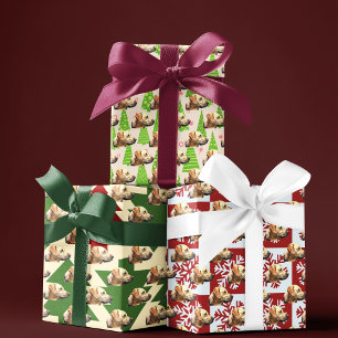 Feuille De Papier Cadeau Chien de Noël Festif du Laboratoire Jaune