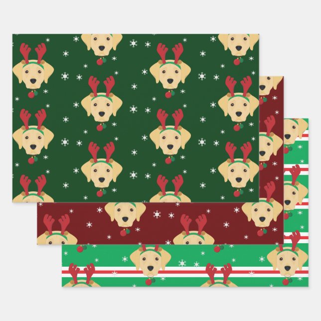 Feuille De Papier Cadeau Chien de triage jaune de Noël Père Noël Labrador (Lot)