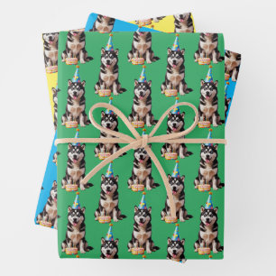 Feuille De Papier Cadeau Chien Husky Birthday