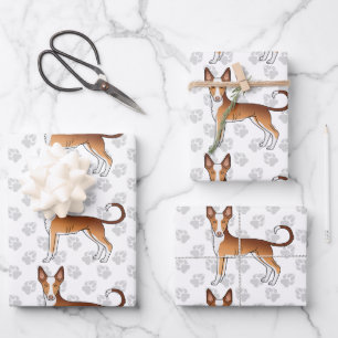 Feuille De Papier Cadeau Chien Ibizan Hound à poil lisse rouge et blanc Mot