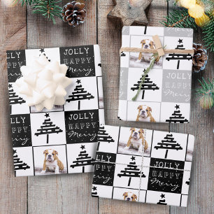 Feuille De Papier Cadeau Chien mignon Chien Chiot Pet Photo Black Christmas