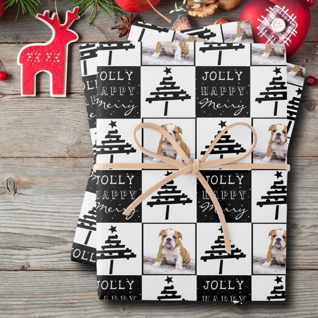 Feuille De Papier Cadeau Chien mignon Chien Chiot Pet Photo Black Christmas (Créateur téléchargé)