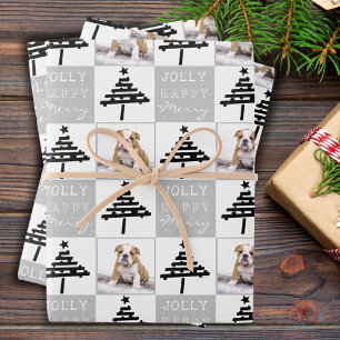Feuille De Papier Cadeau Chien mignon Chien Chiot Pet Photo Black Christmas
