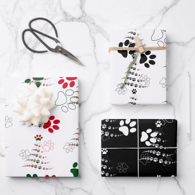 Feuille De Papier Cadeau Chien Paw Christmas Tree Motif (Recto)