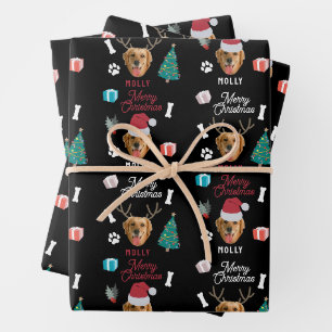 Feuille De Papier Cadeau Chien Personnalisé Photo Nom Noir Amusant Noël