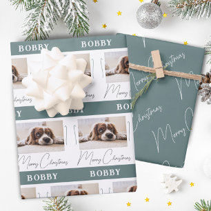 Feuille De Papier Cadeau Chien Photo Animaux de famille minimaliste Joyeux 