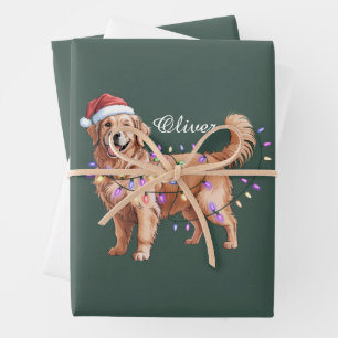 Feuille De Papier Cadeau Chien Retriever Doré Noël Nom Personnalisé 