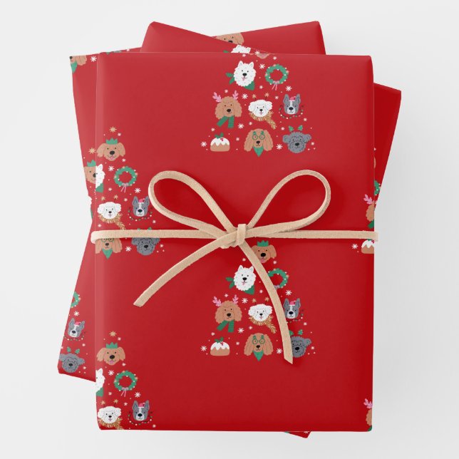 Feuille De Papier Cadeau Chien Thème Rouge Noël (En situation)