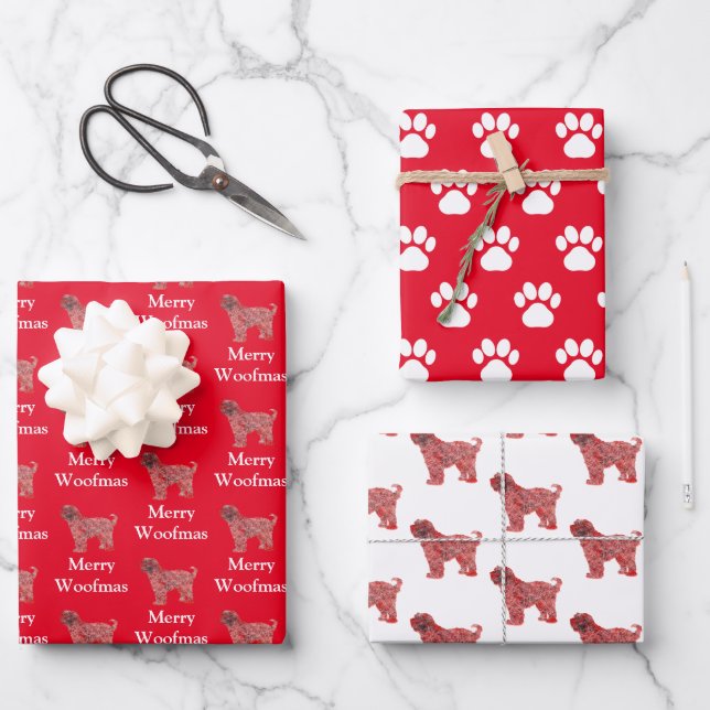 Feuille De Papier Cadeau Chien Tibétain de Terrier Silhouette Rouge Joyeux  (Recto)