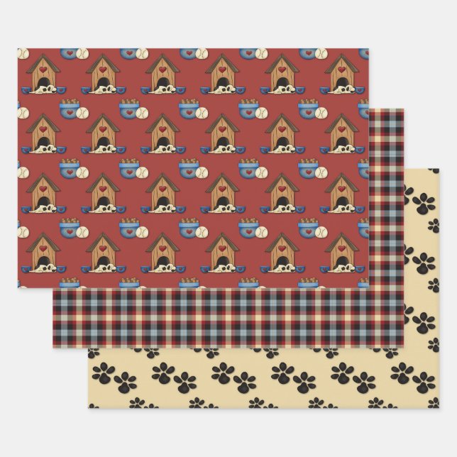 Feuille De Papier Cadeau Chiens d'amour rustiques (Lot)