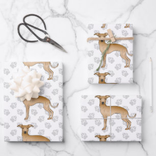 Feuille De Papier Cadeau Chiens de bande dessinée lévrier italien fauve ave