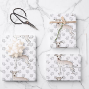 Feuille De Papier Cadeau Chiens de bande dessinée lévriers italiens à crème