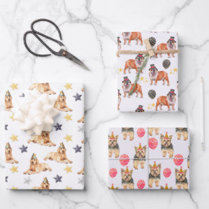 Feuille De Papier Cadeau Chiens de fête amusants Joyeux Anniversaire