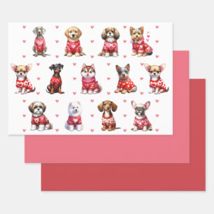 Feuille De Papier Cadeau Chiens de la Saint Valentin mignons en blanc