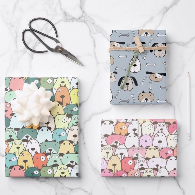 Feuille De Papier Cadeau Chiens de Noël (Recto)