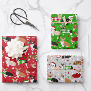 Feuille De Papier Cadeau Chiens de Noël Corgi