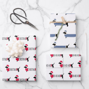 Feuille De Papier Cadeau Chiens de Noël Cute Graphic Dachshunds 3 pièces Am