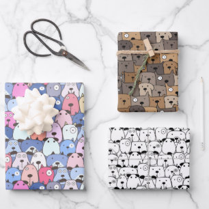 Feuille De Papier Cadeau Chiens Empilés Fantaisistes