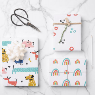 Feuille De Papier Cadeau Chiens Et Motif Rainbows