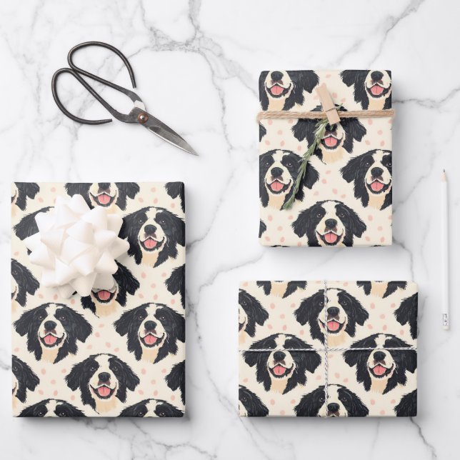 Feuille De Papier Cadeau Chiens et points sur la crème (Recto)