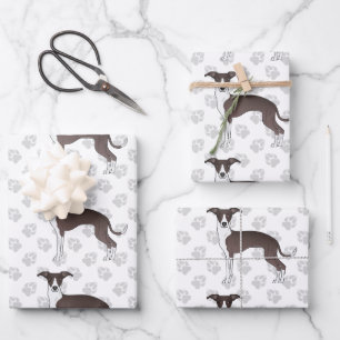 Feuille De Papier Cadeau Chiens Greyhound Italiens Blancs et Phoques Avec P