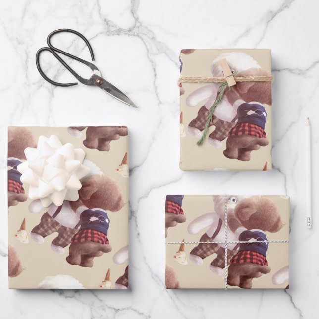 Feuille De Papier Cadeau Chiens mignons Accrochage (Recto)