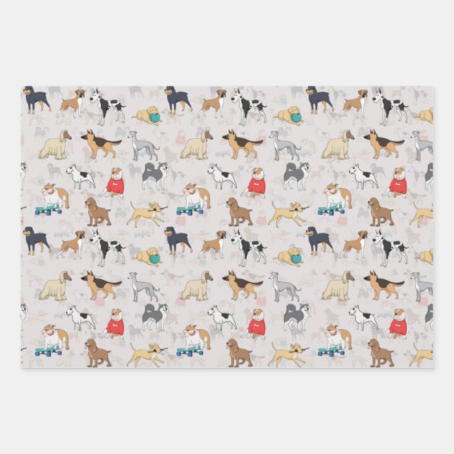 Feuille De Papier Cadeau Chiens mignons Design Motif Blanc (Devant)
