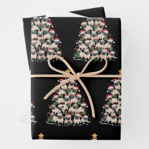 Feuille De Papier Cadeau Chiens Pug Arbre de Noël Mignon Noël Chiens Maman