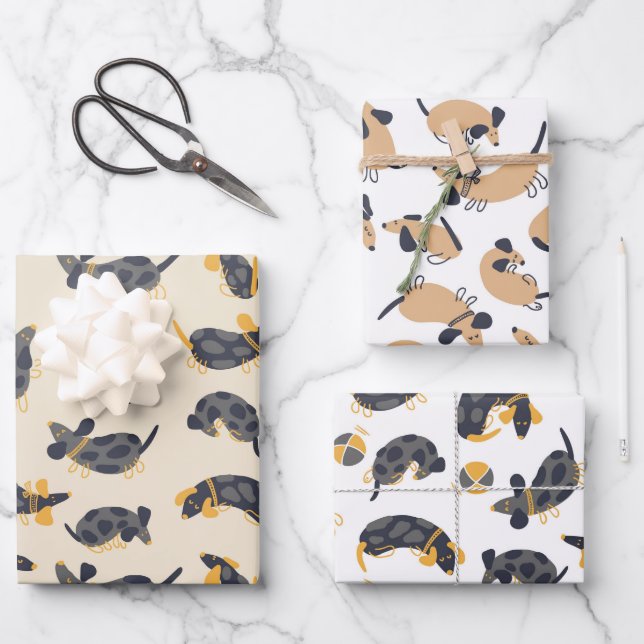 Feuille De Papier Cadeau Chiens teckel endormis ridicules (Recto)