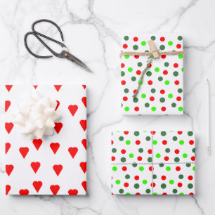 Feuille De Papier Cadeau Chiffres verts modernes Coeurs Noël