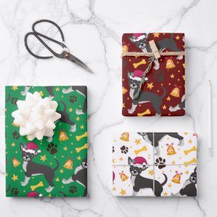 Feuille De Papier Cadeau Chihuahua Chien avec le chapeau du Père Noël