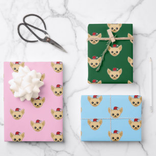 Feuille De Papier Cadeau Chihuahua mignon chapeau de Père Noël