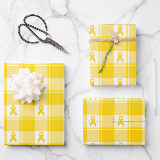 Feuille De Papier Cadeau Childhood Cancer Awareness Plaid Gold Ribbon (Recto)
