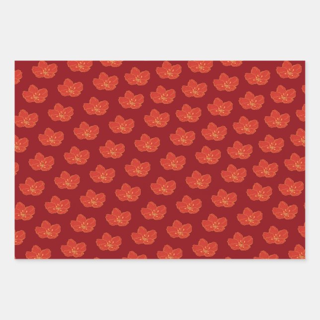 Feuille De Papier Cadeau Chinois Oriental Rouge or or Zodiac asiatique (Devant)