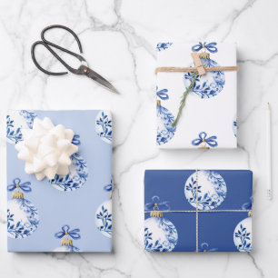 Feuille De Papier Cadeau Chinoiserie Bleu & Blanc Ornements de Noël