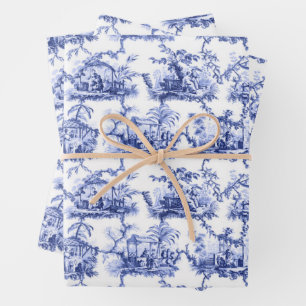 Feuille De Papier Cadeau Chinoiserie bleu de Chine