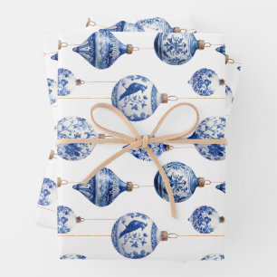 Feuille De Papier Cadeau Chinoiserie Bleu et Blanc ornements de Noël