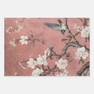 Feuille De Papier Cadeau Chinoiserie Dusty Arrière - plan rose cerise en fl