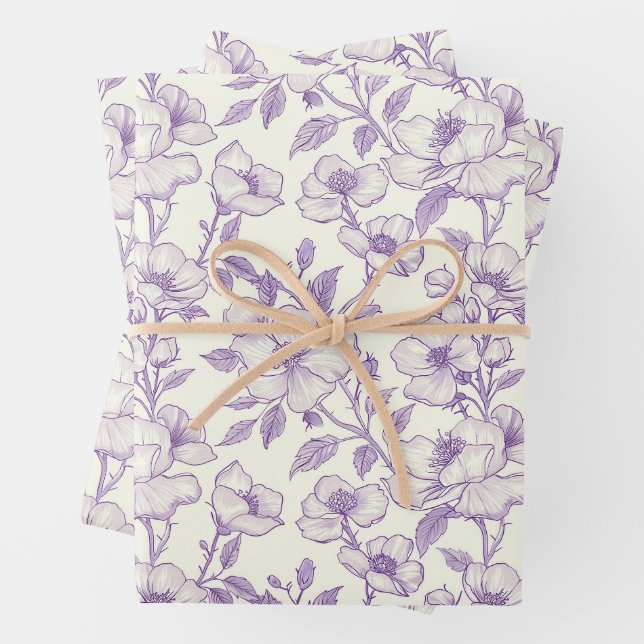 Feuille De Papier Cadeau Chinoiserie florale violet clair (En situation)