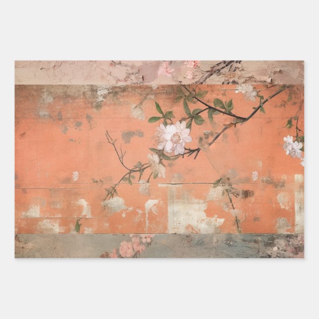 Feuille De Papier Cadeau Chinoiserie Orange Sherbet Collage (Devant)
