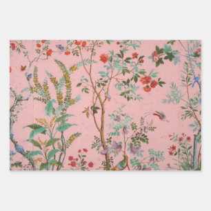 Feuille De Papier Cadeau Chinoiserie rose Oiseau Floral Découpage cadeau