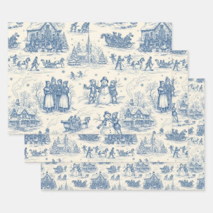 Feuille De Papier Cadeau Chinoiserie Toile d'Hiver Bleu
