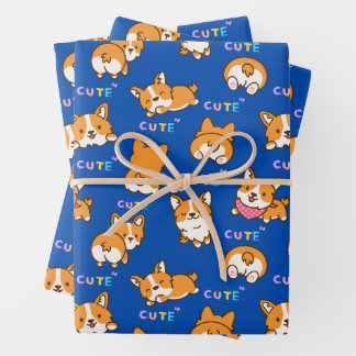 Feuille De Papier Cadeau Chiot bleu