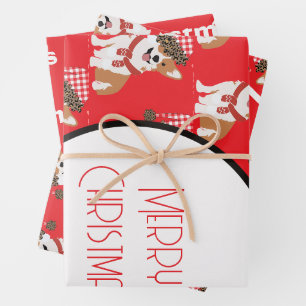 Feuille De Papier Cadeau Chiot de vacances adorable portant un chapeau de P