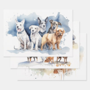 Feuille De Papier Cadeau Chiots joueurs dans le parc