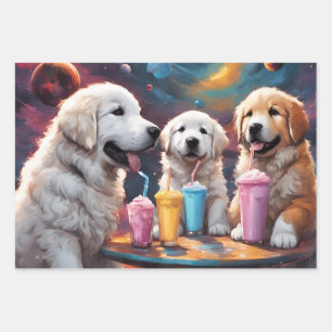 Feuille De Papier Cadeau Chiots mignons Boire Milkshakes