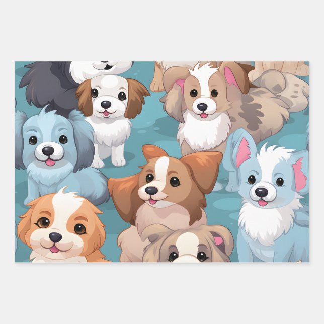 Feuille De Papier Cadeau Chiots mignons de Kawaii (Devant)